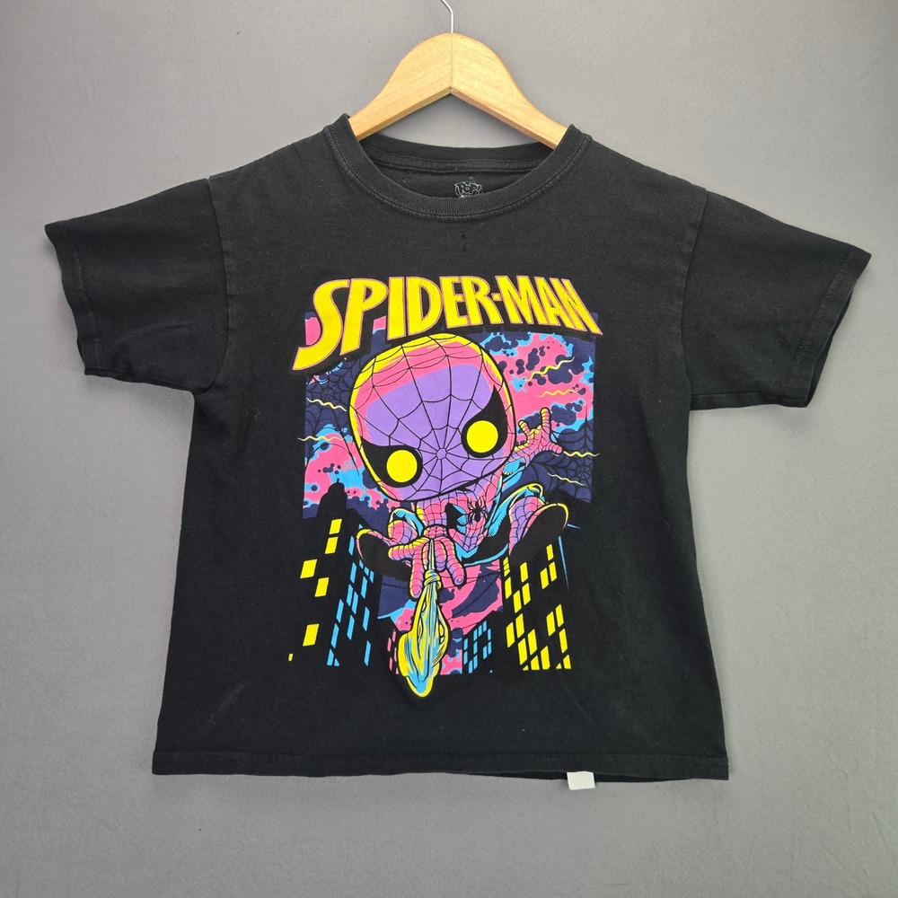 Marvel Spider-Man Funko Pop Graphic T-Shirt Size M Black Neon Kids Short Sleeve